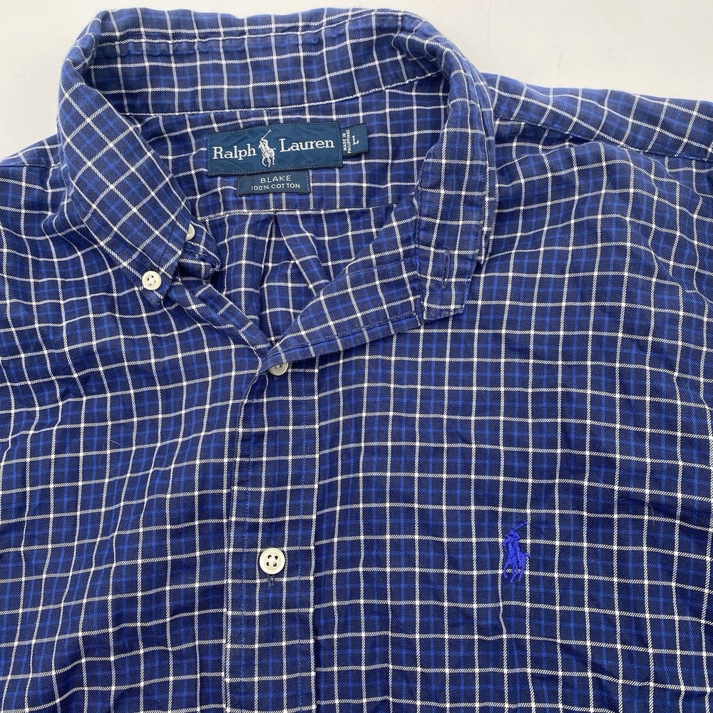 Polo Ralph Lauren Blake Cotton Button Down L/S Shirt‎ Large Blue Plaid VGC